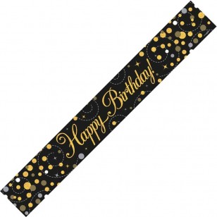 Sparkling Black & Gold Holographic Happy Birthday Banner